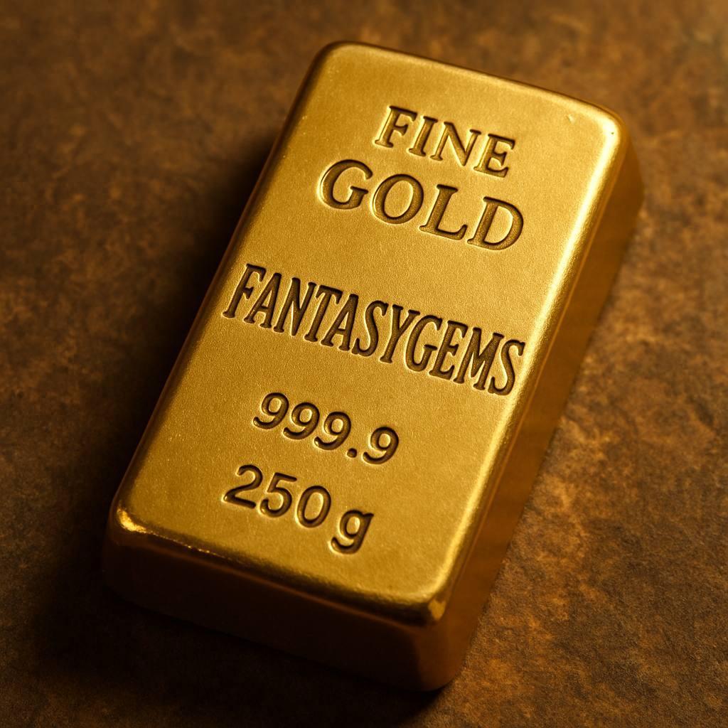 Close-up of a 4-gram 22 K gold piece stamped with its weight and Daman hallmark on a dark background.